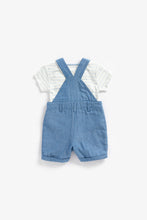 Load image into Gallery viewer, Mothercare Chambray Bibshorts And Bodysuit Set