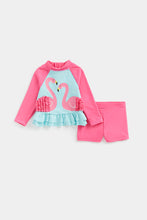 Load image into Gallery viewer, Mothercare Flamingo Sunsafe Rash Vest and Shorts Set
