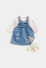Load image into Gallery viewer, Mothercare Denim Pinny Dress, Bodysuit and Tights Set
