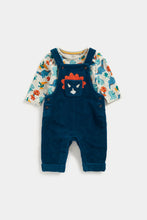 Load image into Gallery viewer, Mothercare Dino Velour Dungarees and Bodysuit Set