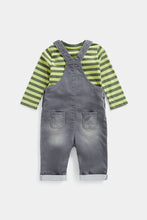Load image into Gallery viewer, Mothercare Dinosaur Denim Dungarees and T-Shirt Set
