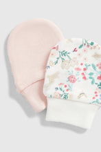 Load image into Gallery viewer, Mothercare Pink and Floral Baby Mitts - 2 Pack