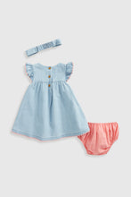 Load image into Gallery viewer, Mothercare Denim Dress, Headband and Knickers