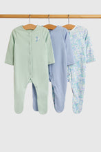 Load image into Gallery viewer, Mothercare Blue Floral Baby Sleepsuits - 3 Pack