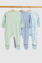 Load image into Gallery viewer, Mothercare Blue Floral Baby Sleepsuits - 3 Pack