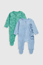 Load image into Gallery viewer, Mothercare Dinosaur Zip-Up Baby Sleepsuits - 2 Pack