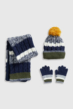Load image into Gallery viewer, Mothercare Blue Knitted Hat, Scarf and Gloves Set