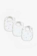 Load image into Gallery viewer, Mothercare Grey Zebra Muslin Newborn Bibs - 3 Pack