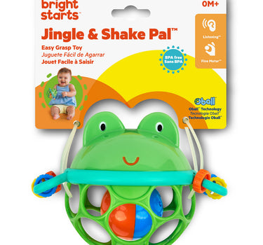 Bright Starts Oball Easy Grasp Jingle & Shake Pal Rattle Bpa-Free Infant Toy, Green Frog