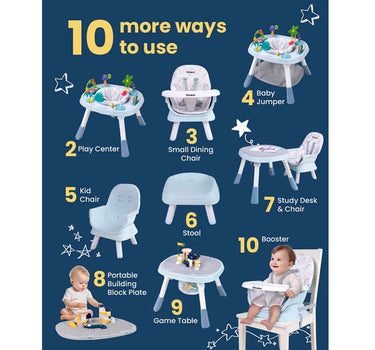 Bueno Grow360 10In1 Multifunction High Chair & Activity Center Blue