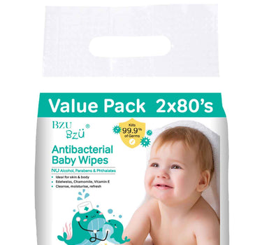 Bzu Bzu Antibacterial Baby Wipes 80s x 2-pack