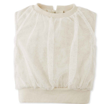 Gingersnaps Terry Top with Ruched Tulle Overlay