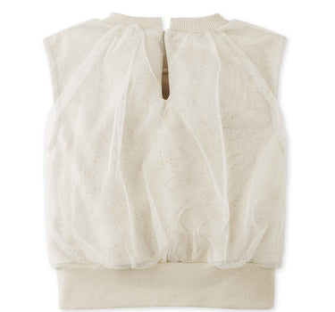 Gingersnaps Terry Top with Ruched Tulle Overlay