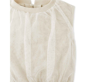 Gingersnaps Terry Top with Ruched Tulle Overlay