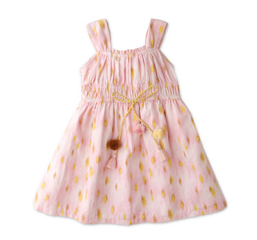 Gingersnaps Ikat Print Dress with Pompoms Tie