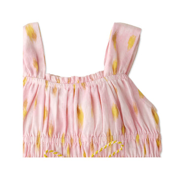 Gingersnaps Ikat Print Dress with Pompoms Tie