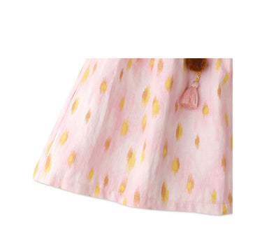 Gingersnaps Ikat Print Dress with Pompoms Tie