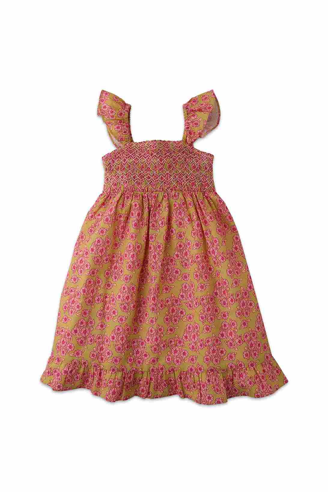 Gingersnaps Smocked Bodice 70'S Floral Print Ruffle Dress