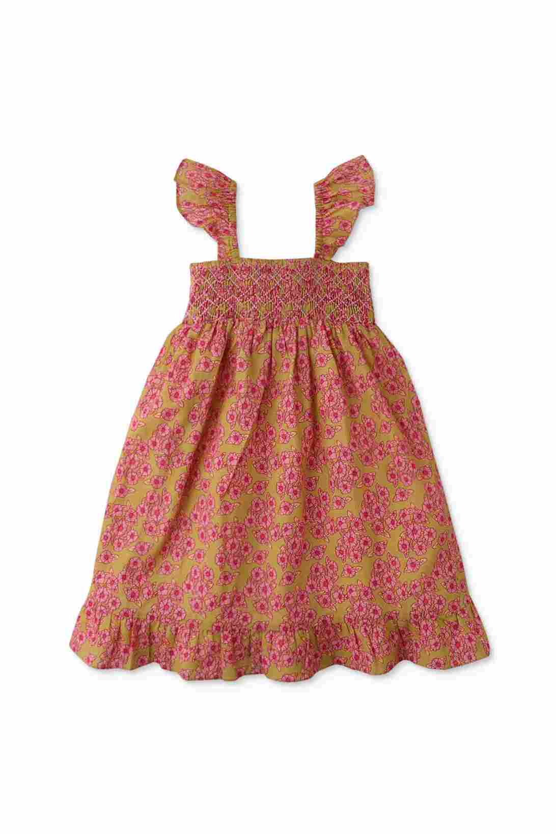 Gingersnaps Smocked Bodice 70'S Floral Print Ruffle Dress