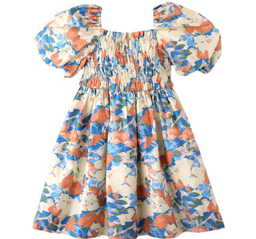 Gingersnaps Toile Print Dress with Smocked Bodice & Bubble Sleeves