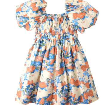 Gingersnaps Toile Print Dress with Smocked Bodice & Bubble Sleeves