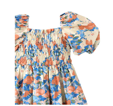 Gingersnaps Toile Print Dress with Smocked Bodice & Bubble Sleeves