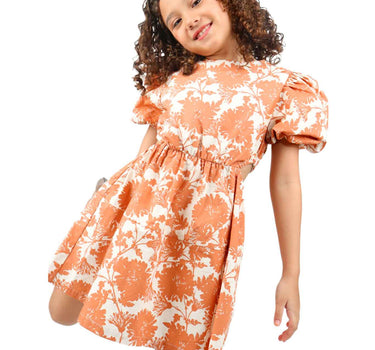 Gingersnaps Printed Dress with Puff Sleeves and Side Peek-A- Boo