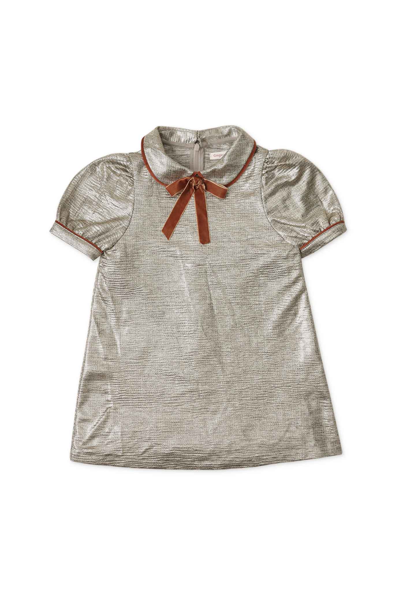 Gingersnaps Lame Shift Dress with Peterpan Collar and Contrast Trim and Bow