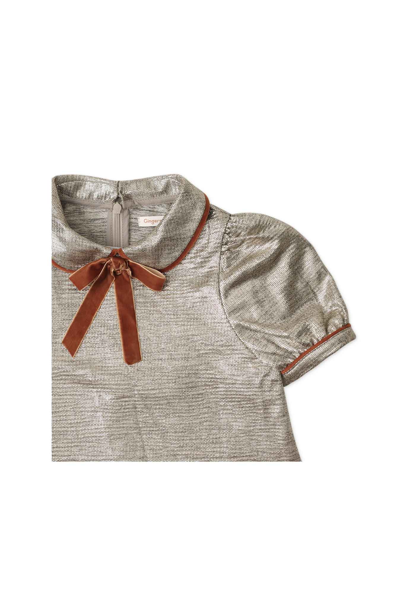 Gingersnaps Lame Shift Dress with Peterpan Collar and Contrast Trim and Bow