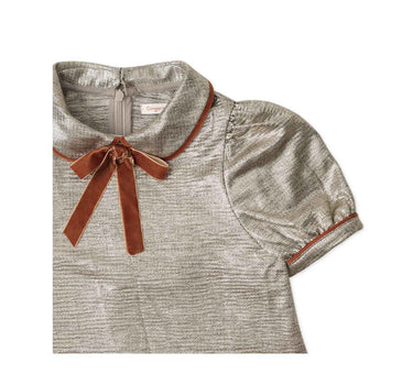 Gingersnaps Lame Shift Dress with Peterpan Collar and Contrast Trim and Bow