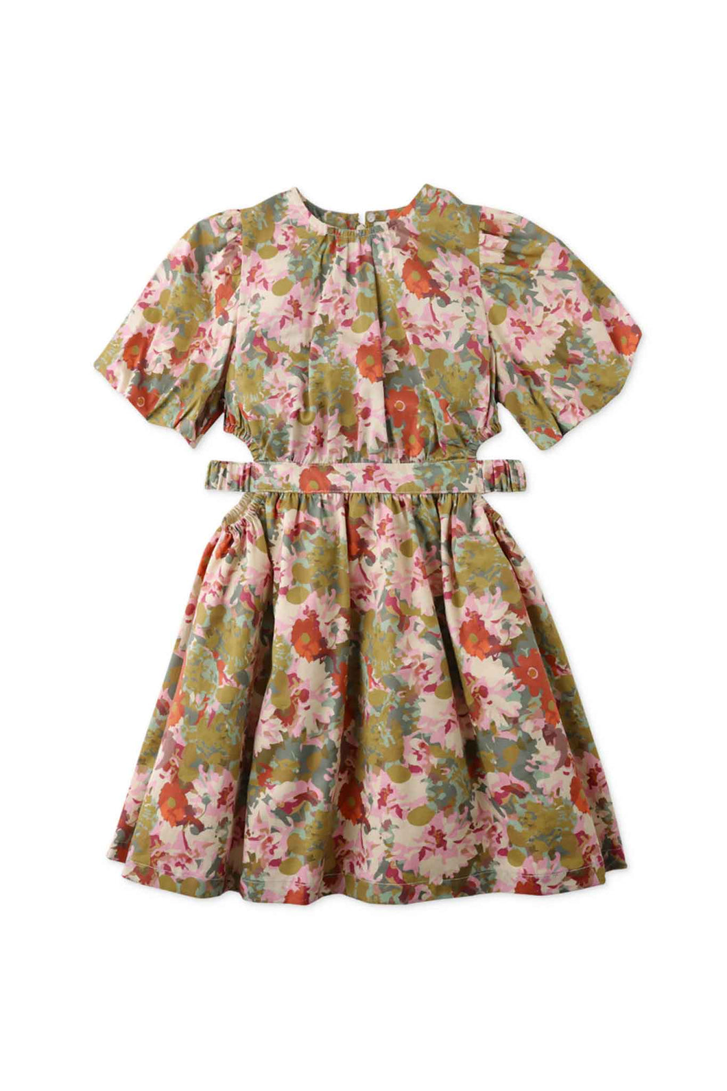 Gingersnaps Floral Side Cut-Out Dress with Bubble Sleeves