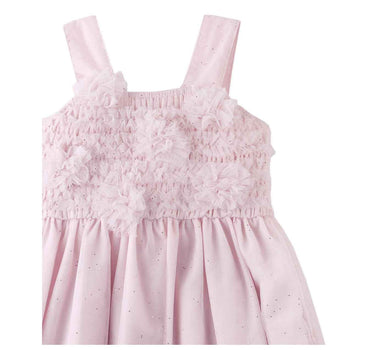 Gingersnaps Tulle Dress with Rose Corsages On Smocked Bodice