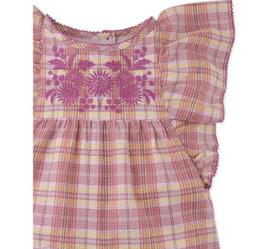 Gingersnaps Embroidered Checked Jumpsuit with Butterfly Sleeves