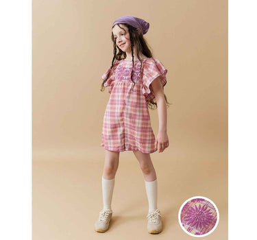 Gingersnaps Embroidered Checked Jumpsuit with Butterfly Sleeves