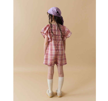 Gingersnaps Embroidered Checked Jumpsuit with Butterfly Sleeves