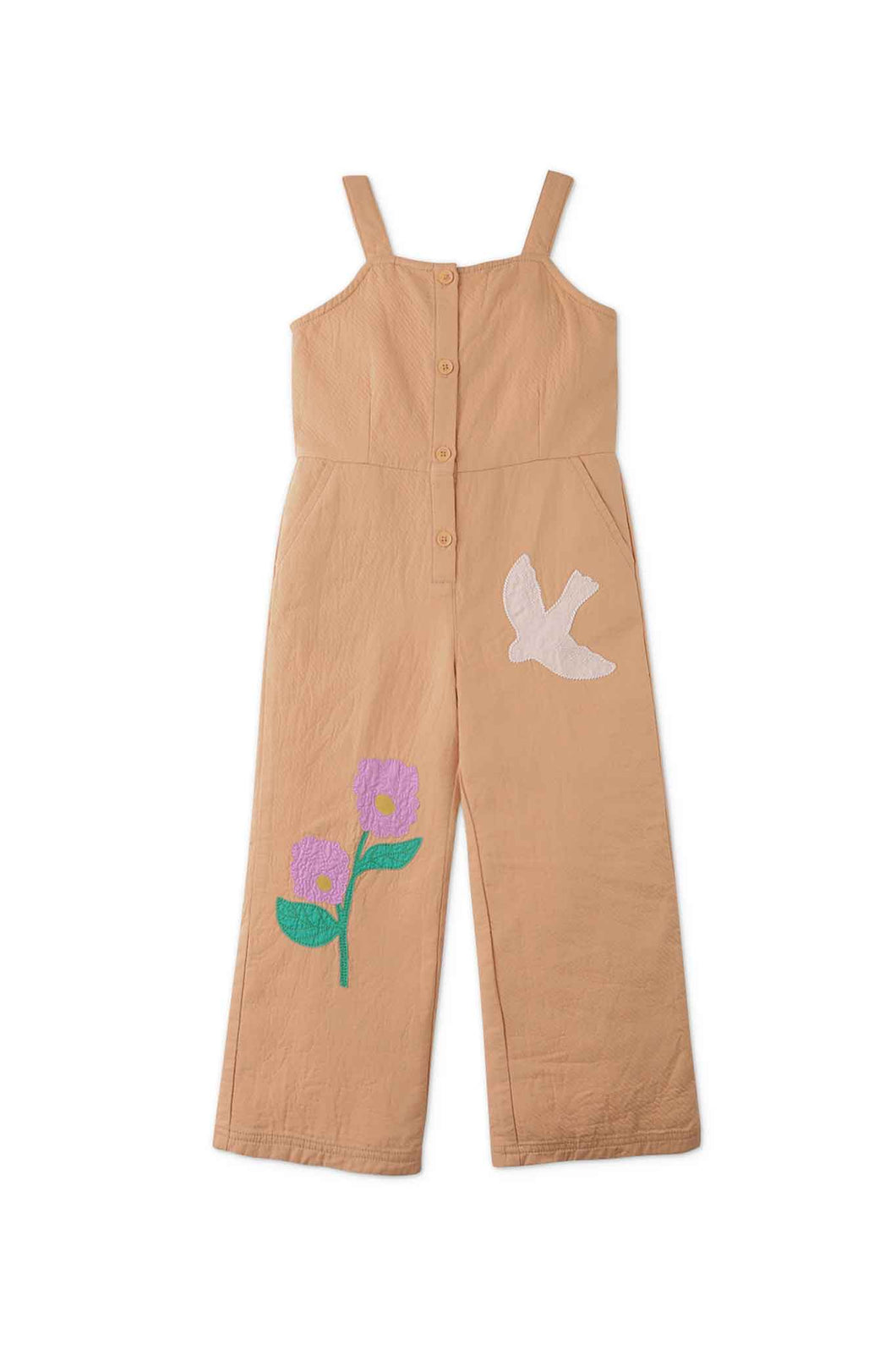 Gingersnaps Strappy Jumpsuit with Front Button Closure and Appliques