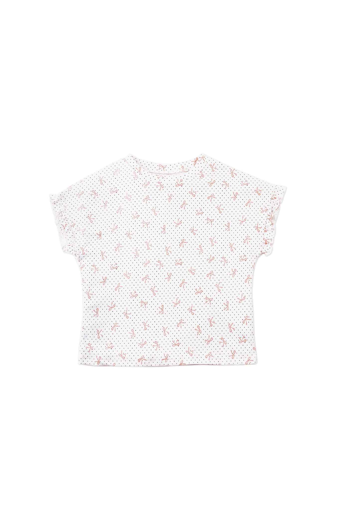 Gingersnaps All Over Bow Print Tee with Ruffle Sleeves