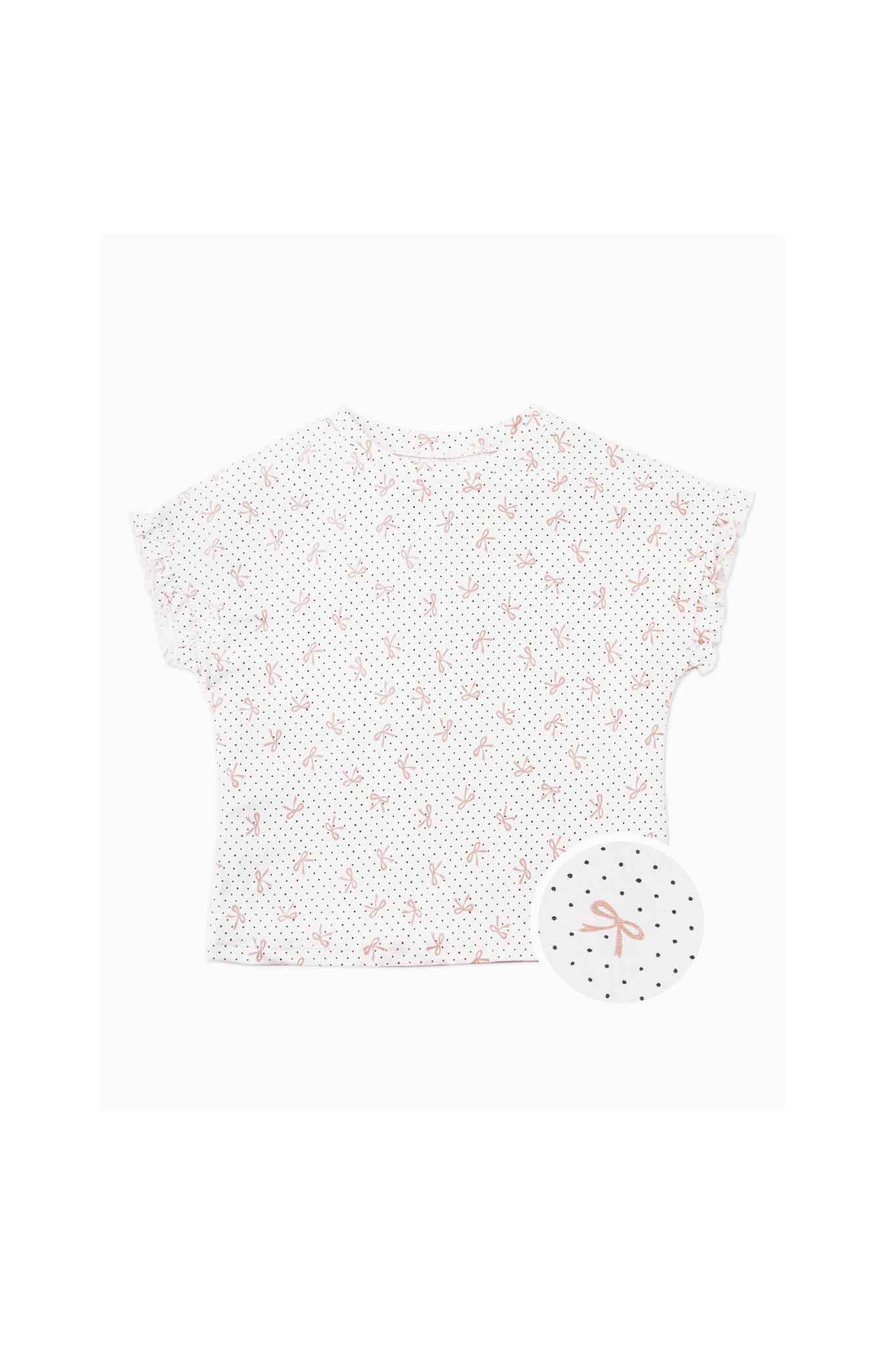 Gingersnaps All Over Bow Print Tee with Ruffle Sleeves
