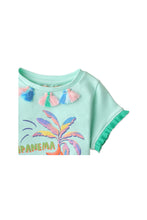 Load image into Gallery viewer, Gingersnaps Ipanema Print Tee W/ Neck Embellisment and Trim On Sleeves
