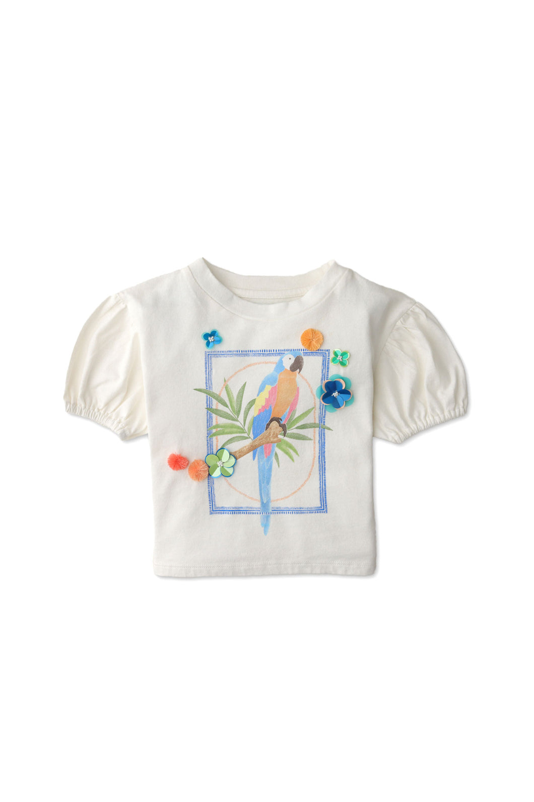 Gingersnaps Parrot Print Tee W/ Floral Sequin Embellishments