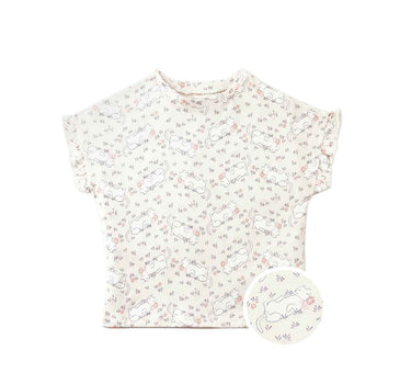 Gingersnaps All Over Cat Print Tee with Ruffle Sleeves