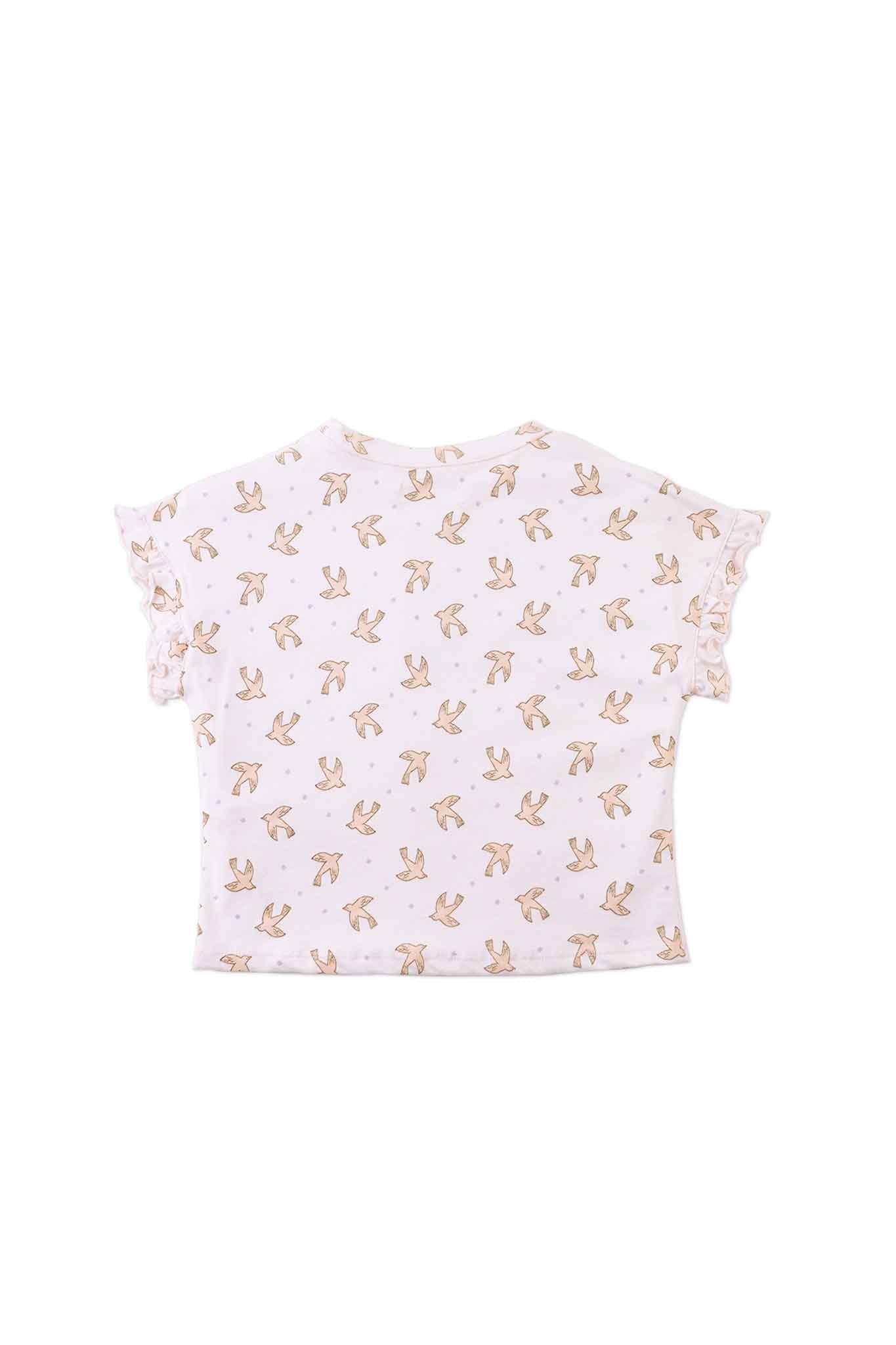 Gingersnaps All Over Bird Print Tee with Ruffle Sleeves