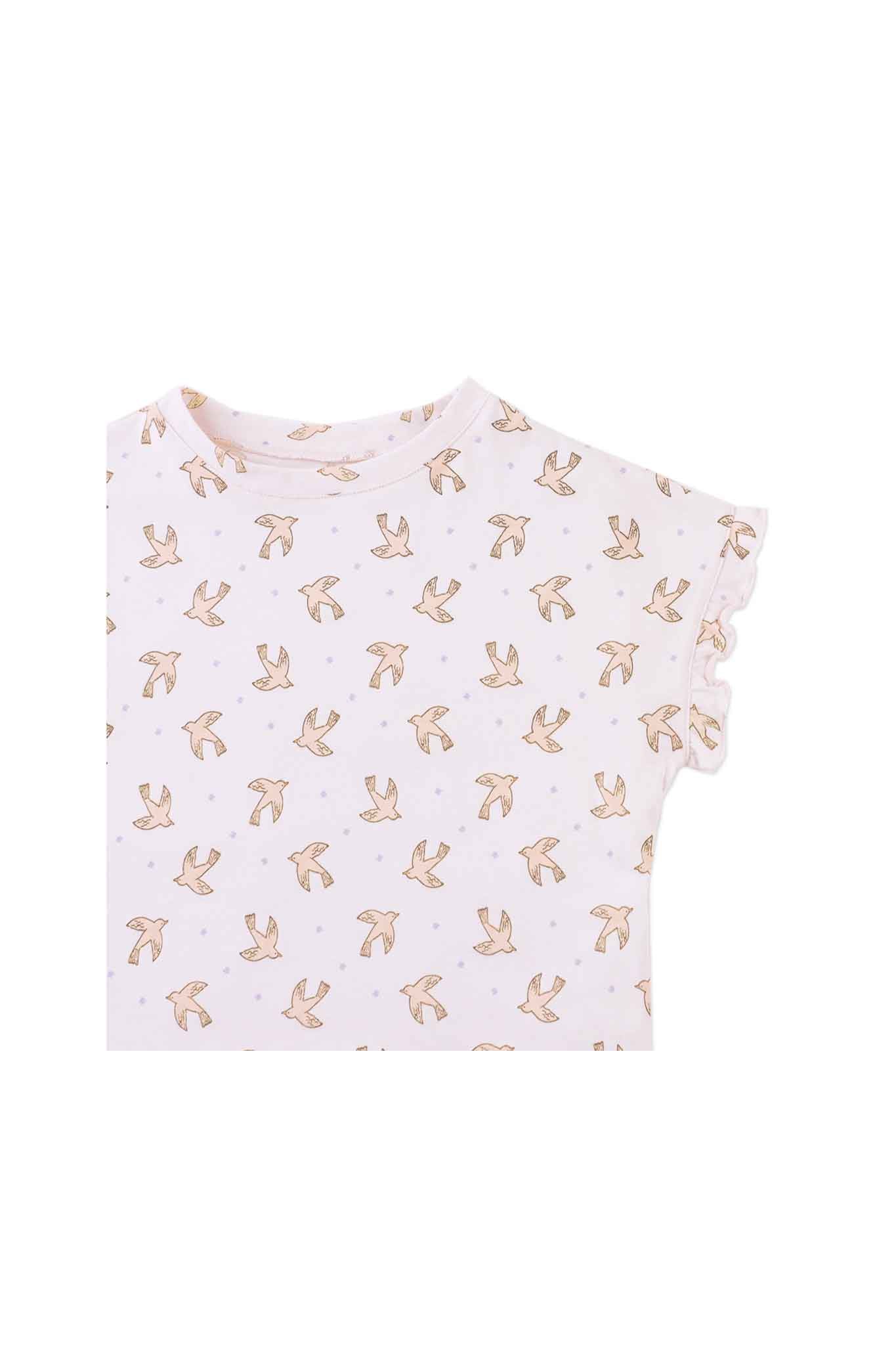 Gingersnaps All Over Bird Print Tee with Ruffle Sleeves
