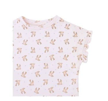 Gingersnaps All Over Bird Print Tee with Ruffle Sleeves