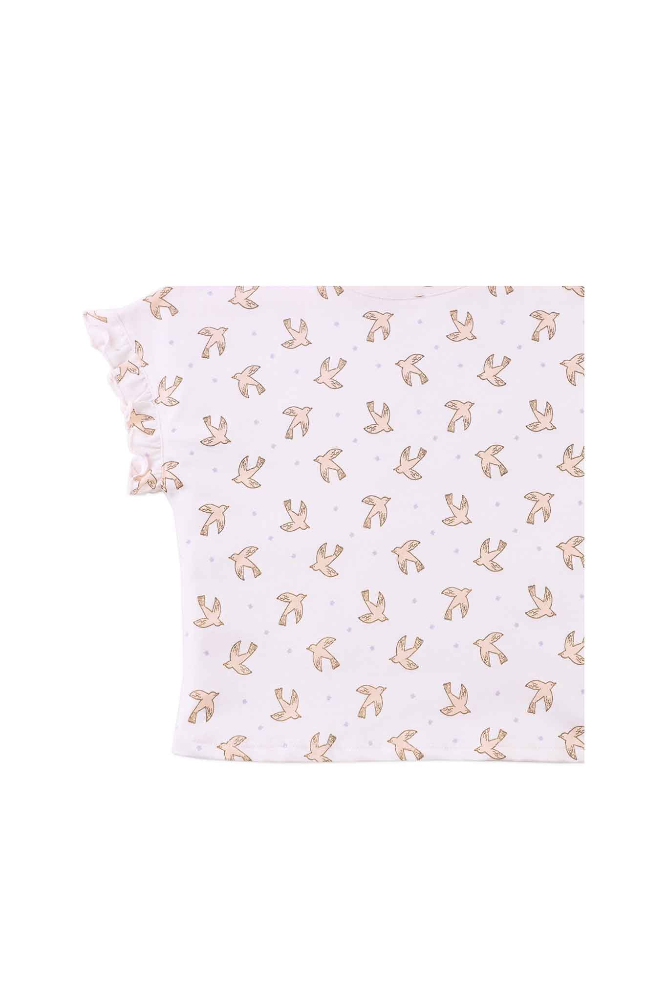 Gingersnaps All Over Bird Print Tee with Ruffle Sleeves