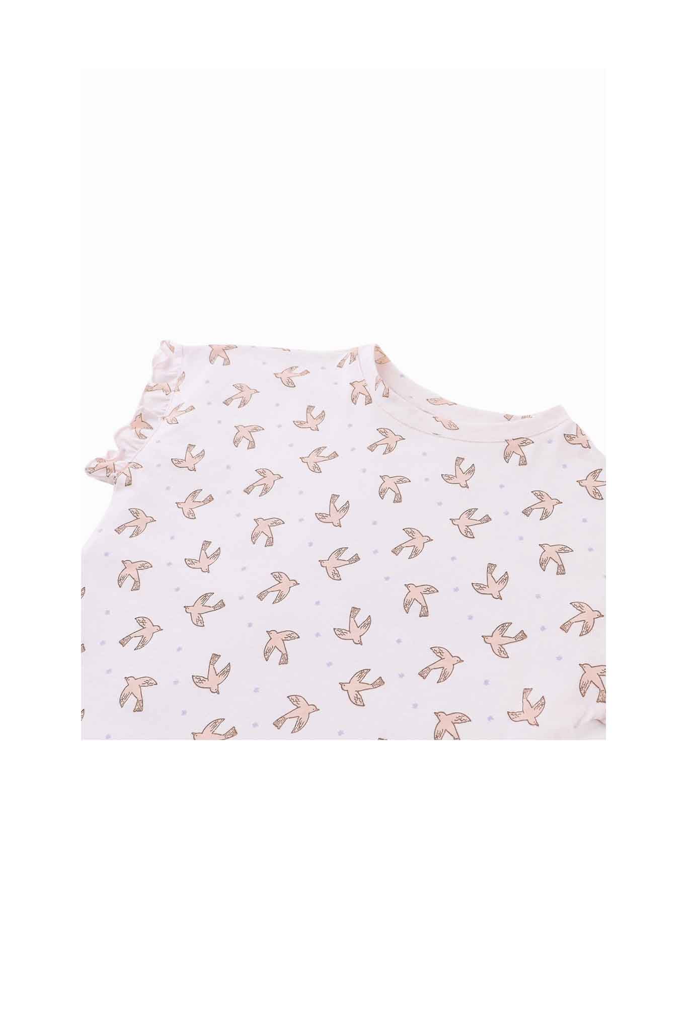 Gingersnaps All Over Bird Print Tee with Ruffle Sleeves
