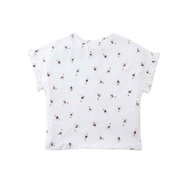 Gingersnaps All Over Ostritch Print Tee with Ruffle Sleeves