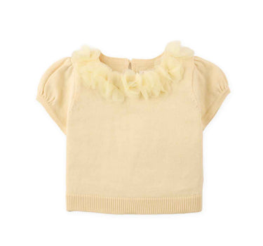 Gingersnaps Puffed Sleeve Knitted Top With Die-Cut Flower Appliqué