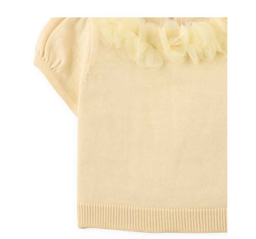 Gingersnaps Puffed Sleeve Knitted Top With Die-Cut Flower Appliqué