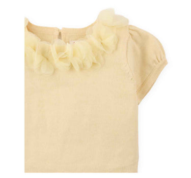Gingersnaps Puffed Sleeve Knitted Top With Die-Cut Flower Appliqué